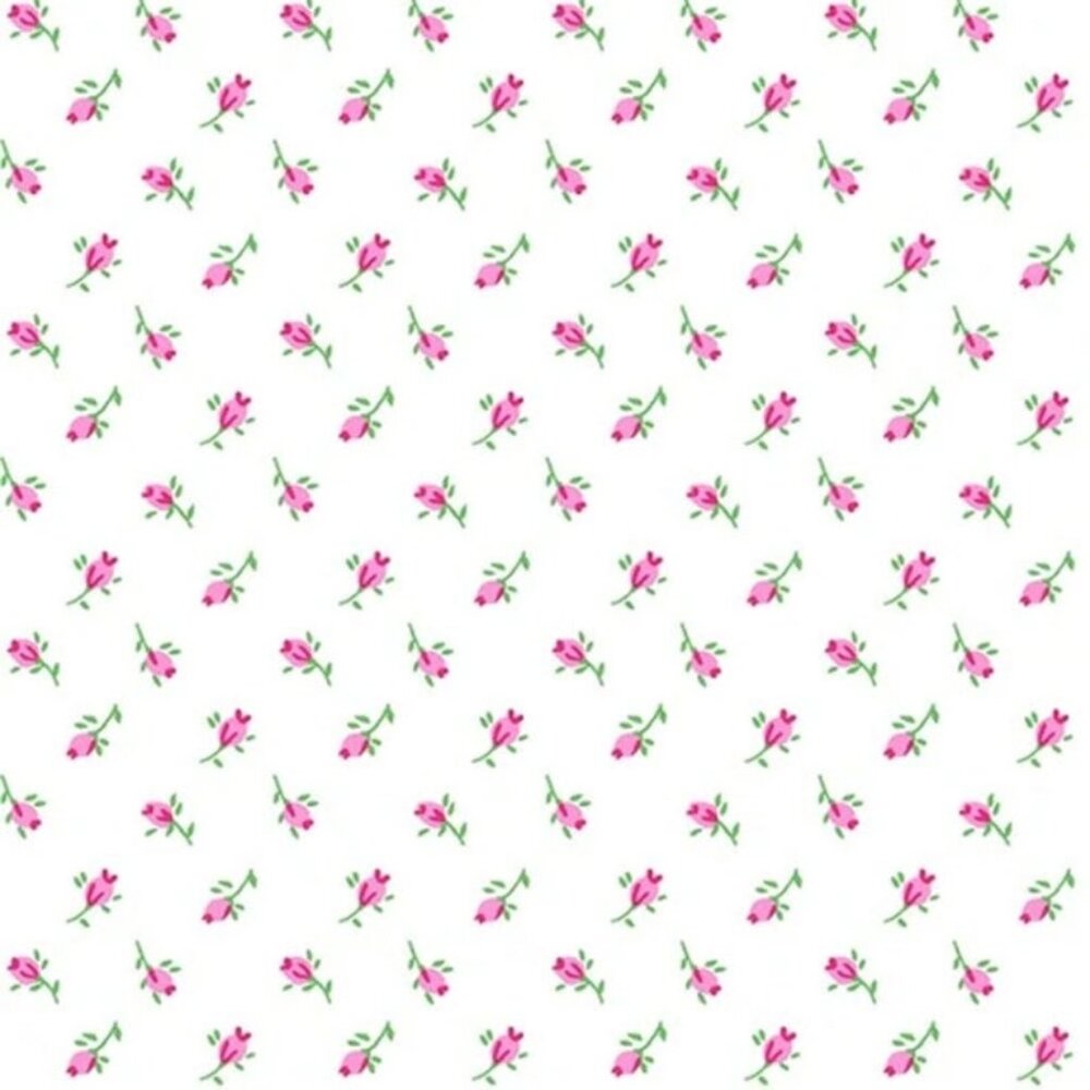 Tiny Pink Rosebud Primrose FLANNEL on White Fabric - Comfy Flannel Prints Cotton